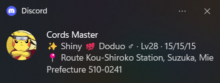 Windows notification: Cords Master, Shiny 100% Doduo